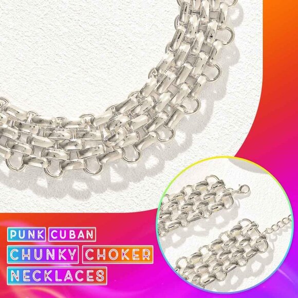 Choker Necklaces Set Chunky Punk Necklace Cuban Link Thick Necklace Jewelry 2 Pc - Picture 5 of 7